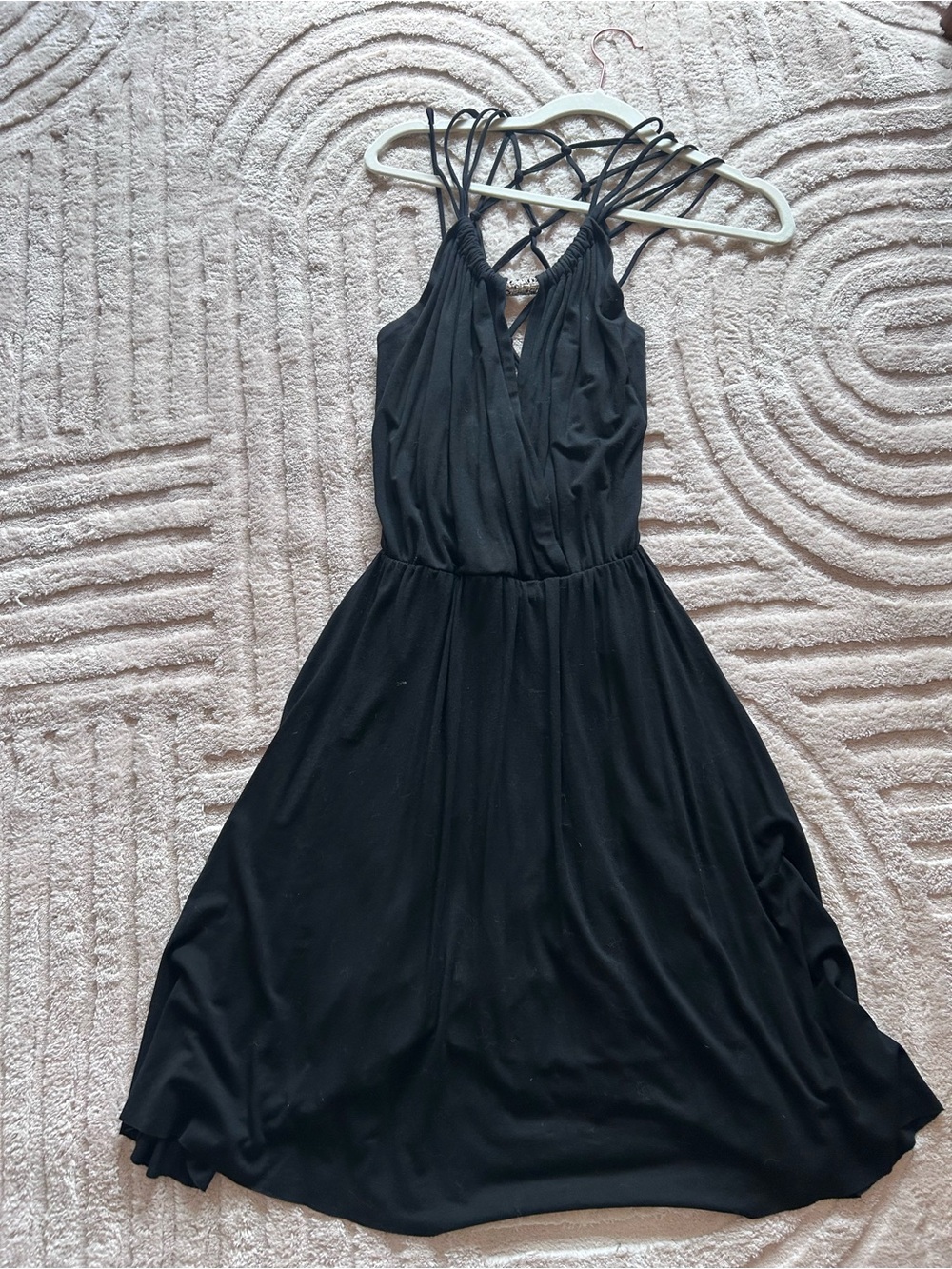 Black Strappy Midi Dress with Cross-Back Detail